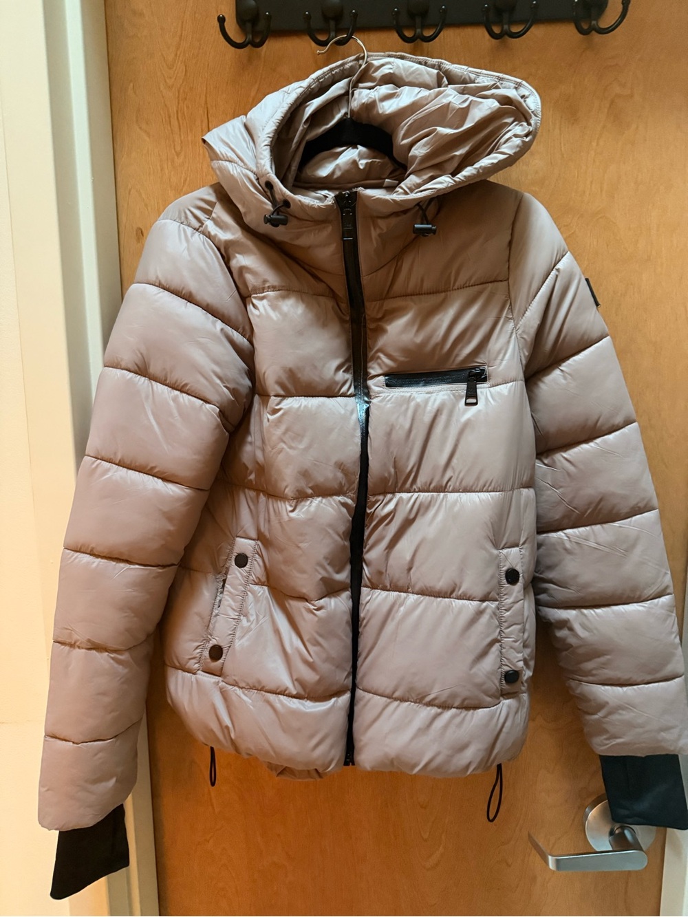 Steve Madden Beige/Taupe/Light Pink Quilted Hooded Puffer Jacket